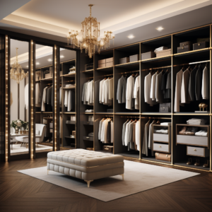 image of a beautifully organized walk-in wardrobe design conceived by handyhand.pk